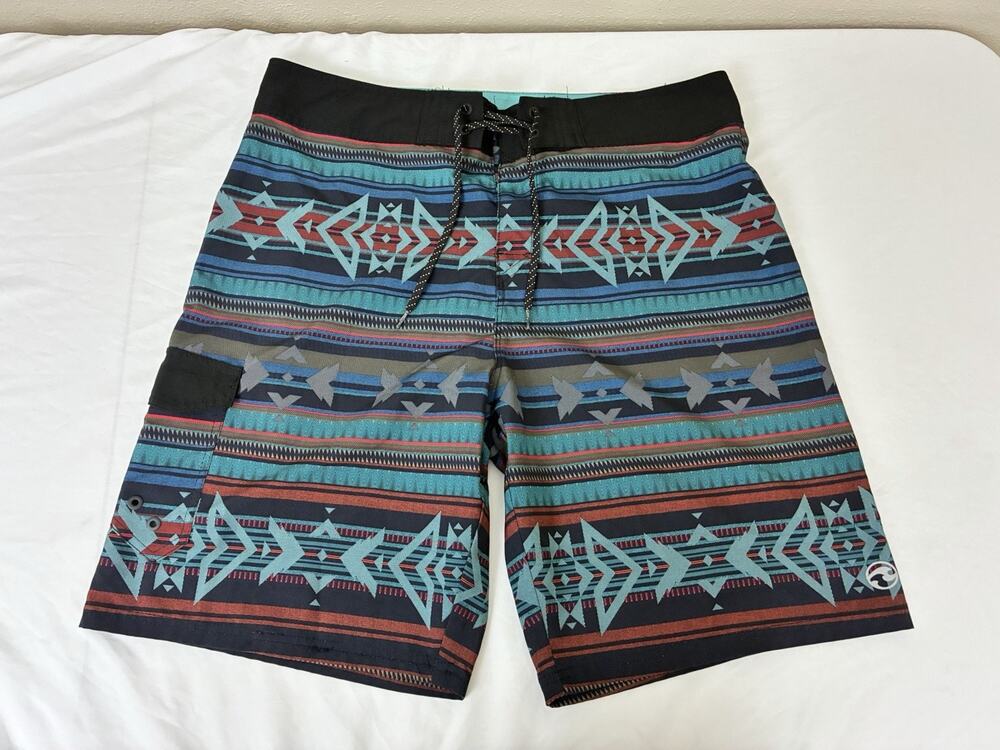 Ocean Current Men’s Swimsuit Board Shorts Aztec Pocket Black/Blue Size 38